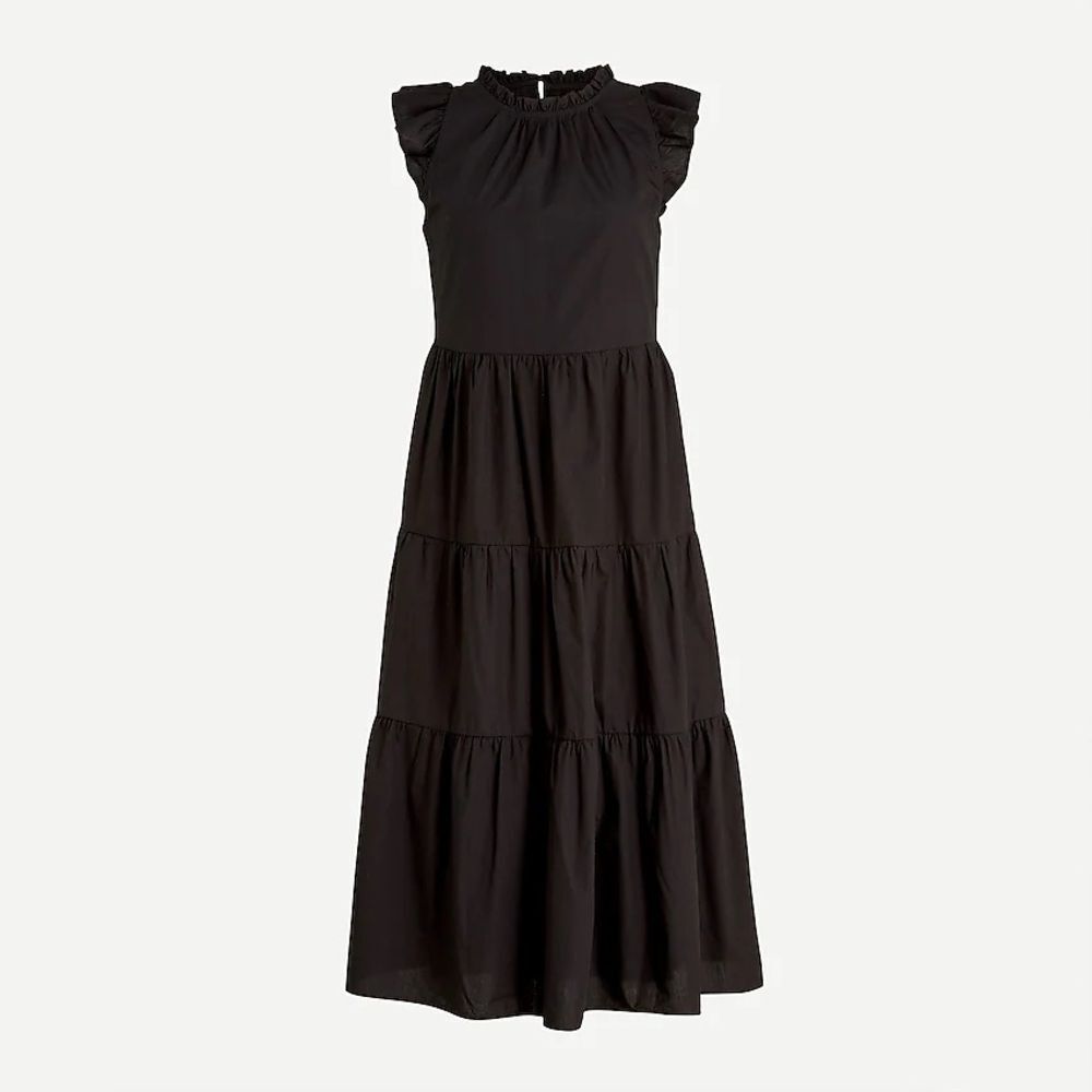 J Crew Tiered ruffle-sleeve cotton poplin dress